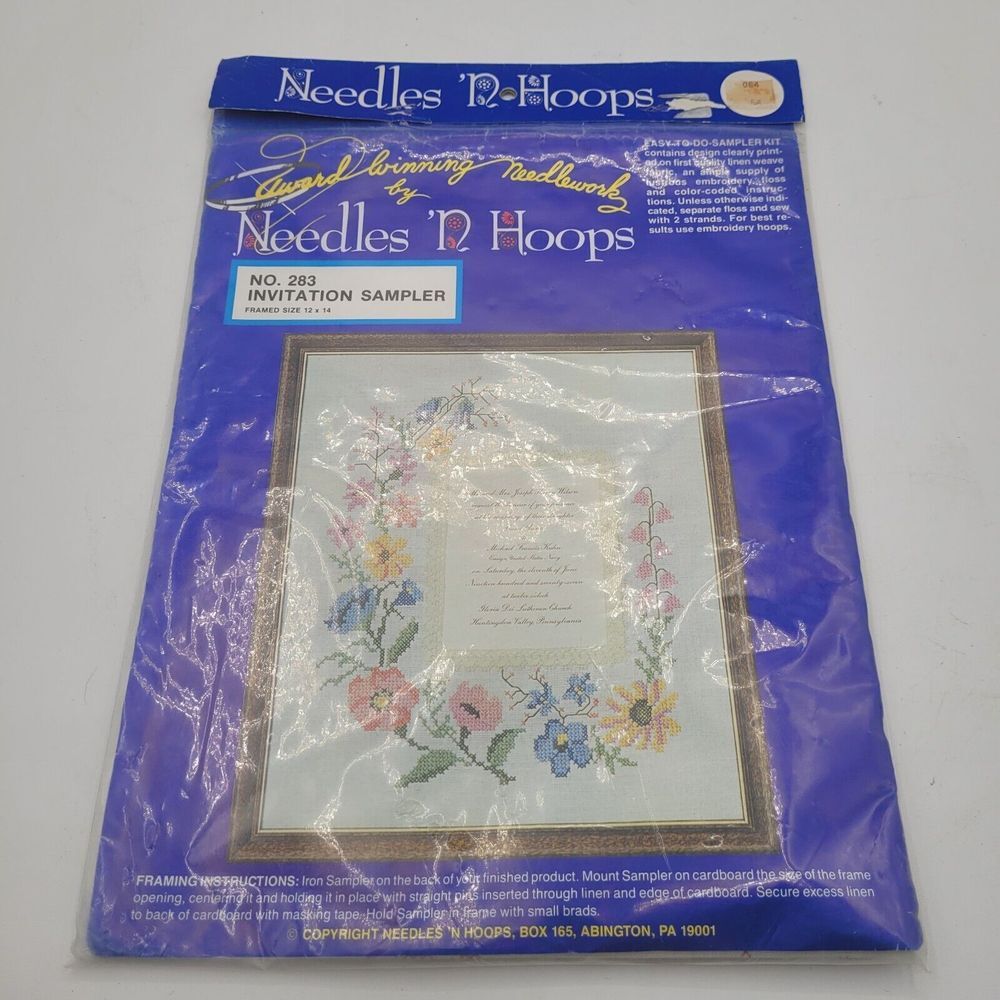 Needles 'N‎ Hoops Sampler Kit No 283 Flowers Invitation Sampler NOS